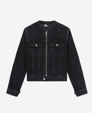 The Kooples WOMEN BLACK WASHED black denim biker jacket