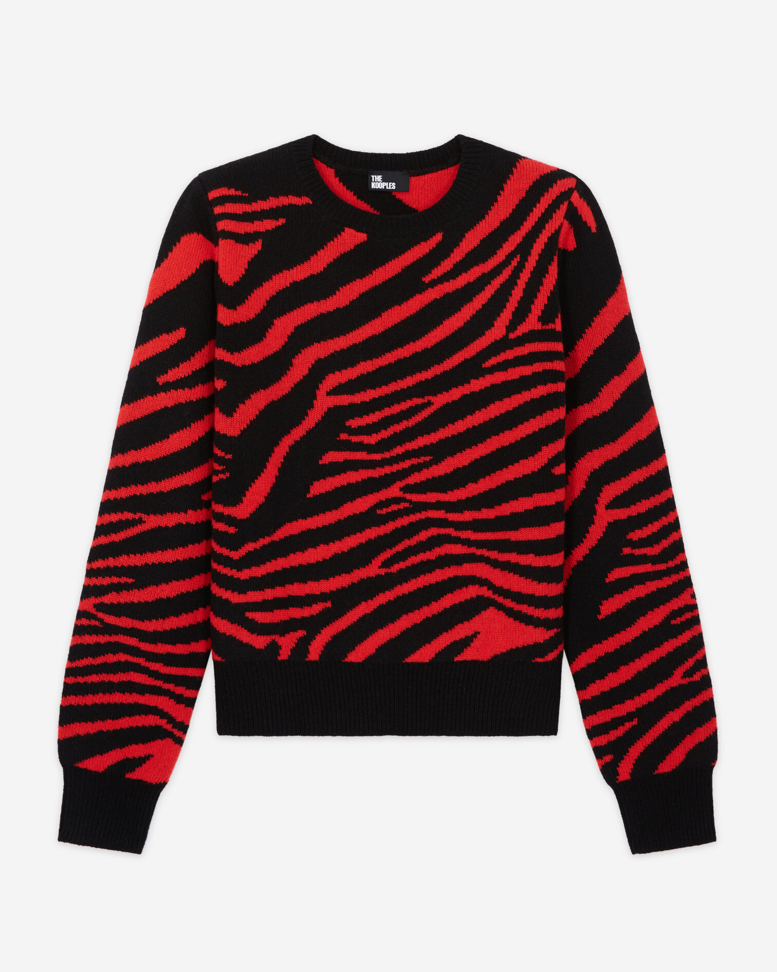 Printed crew neck sweater, BLACK - RED, hi-res image number null