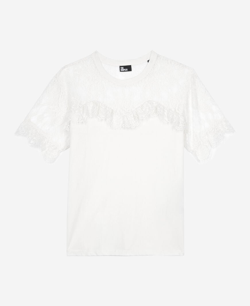 The Kooples WOMEN ECRU t-shirt with black ecru lace