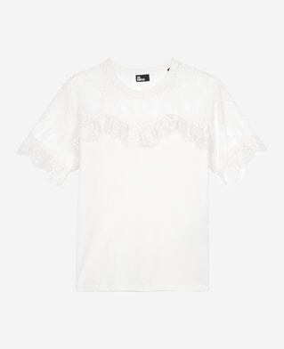 The Kooples WOMEN ECRU t-shirt with black ecru lace