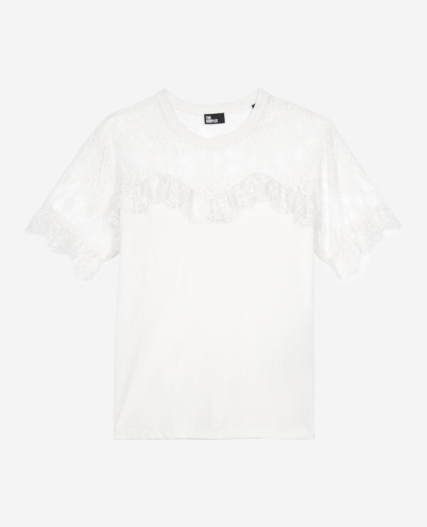 The Kooples WOMEN ECRU t-shirt with black ecru lace