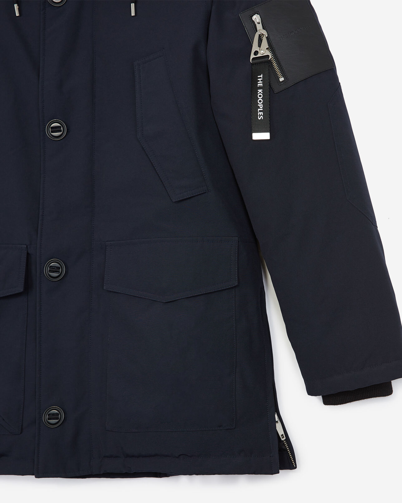 The Kooples MEN NAVY blue parka with faux fur hood