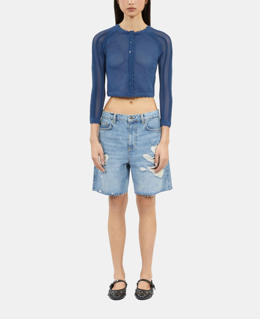 The Kooples WOMEN MEDIUM BLUE denim bermuda shorts
