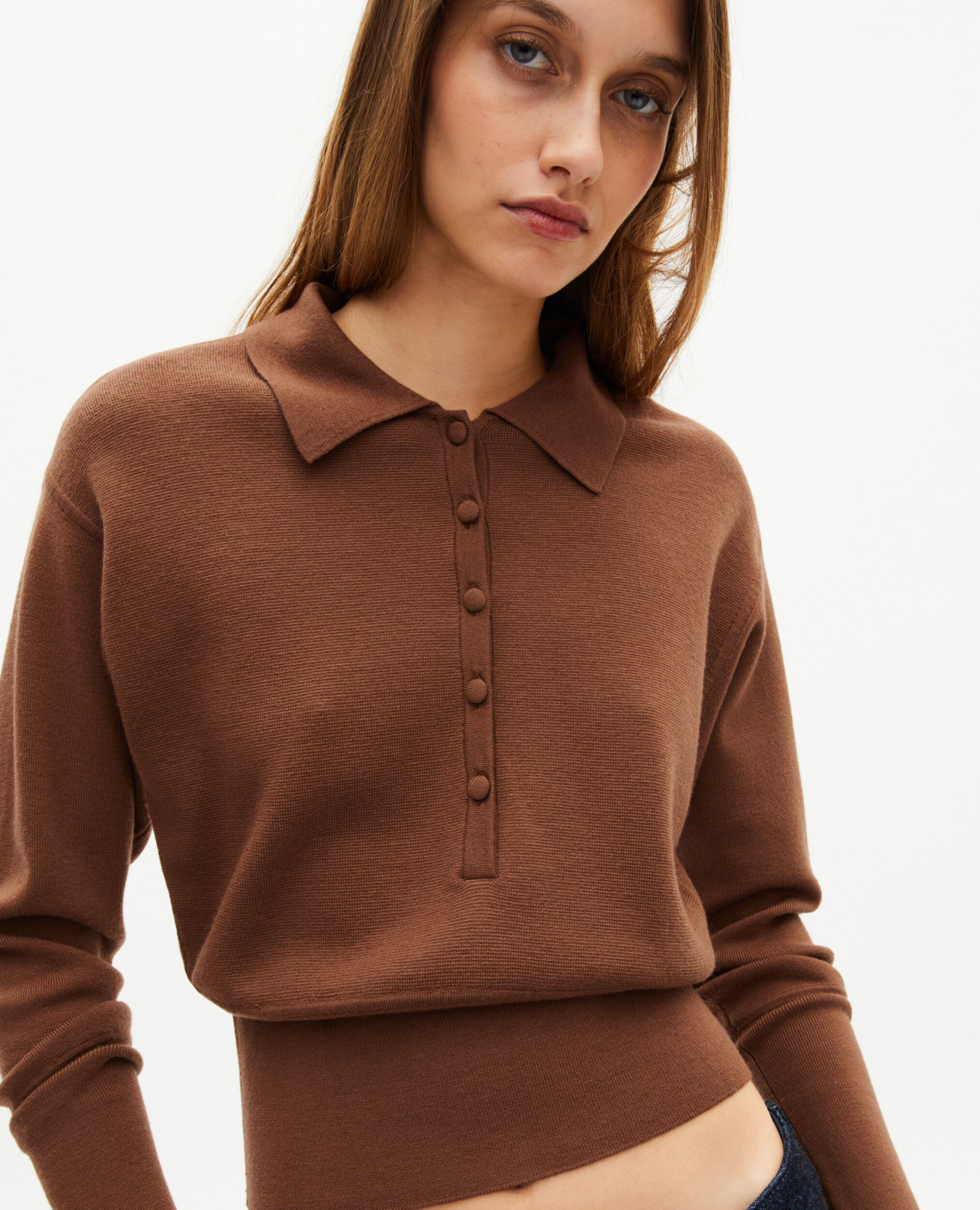 Pull col polo en laine mérinos mélangée camel, CAMEL, hi-res image number null