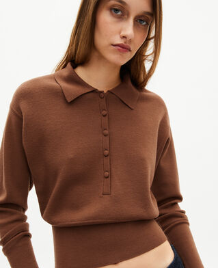 The Kooples FEMME CAMEL pull col polo en laine mérinos mélangée camel
