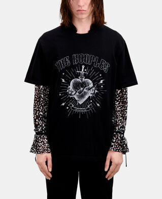 The Kooples MEN BLACK WASHED men's black t-shirt with dagger through heart serigraphy