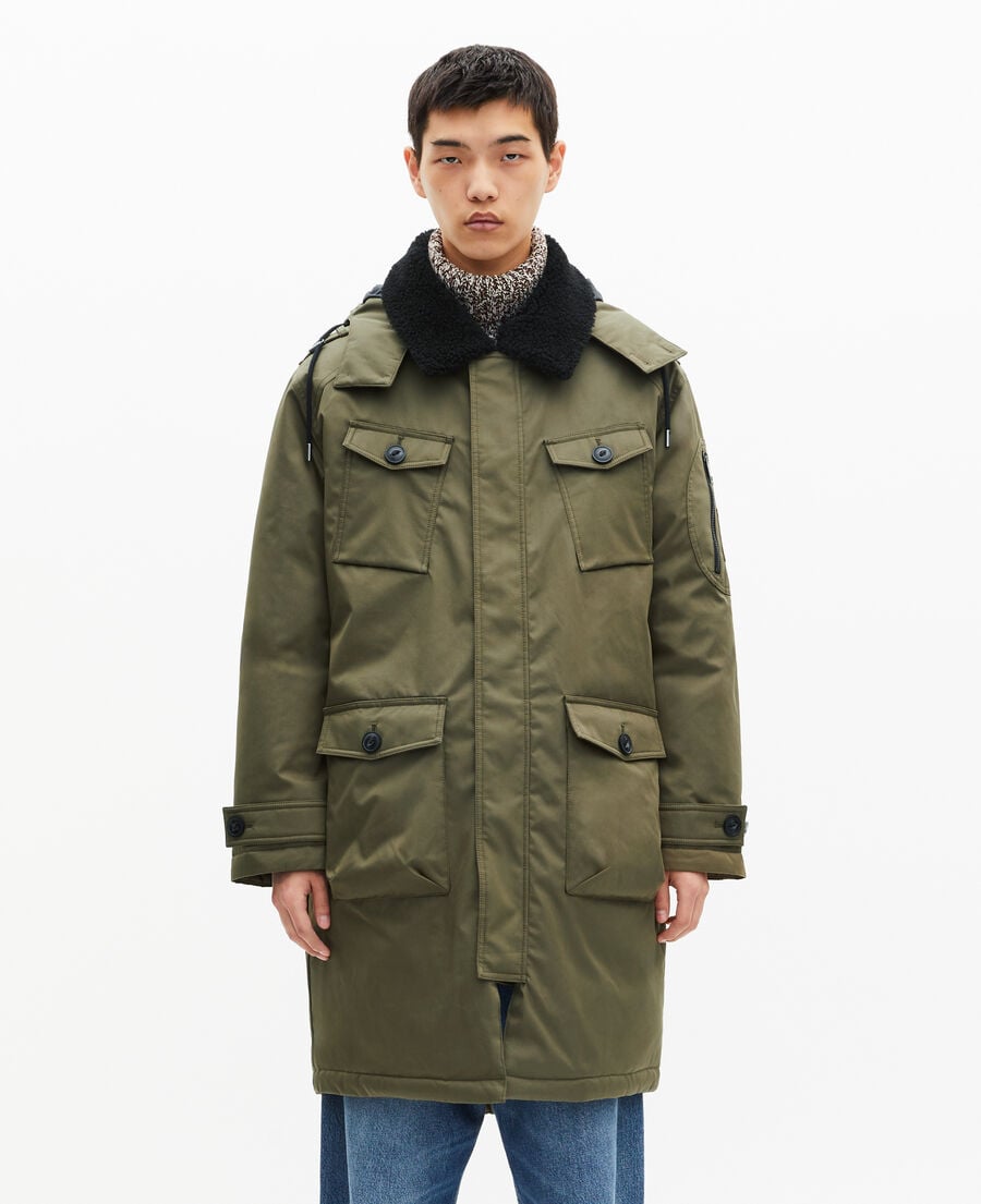 The Kooples MEN KAKI water-repellent parka with khaki sherpa collar