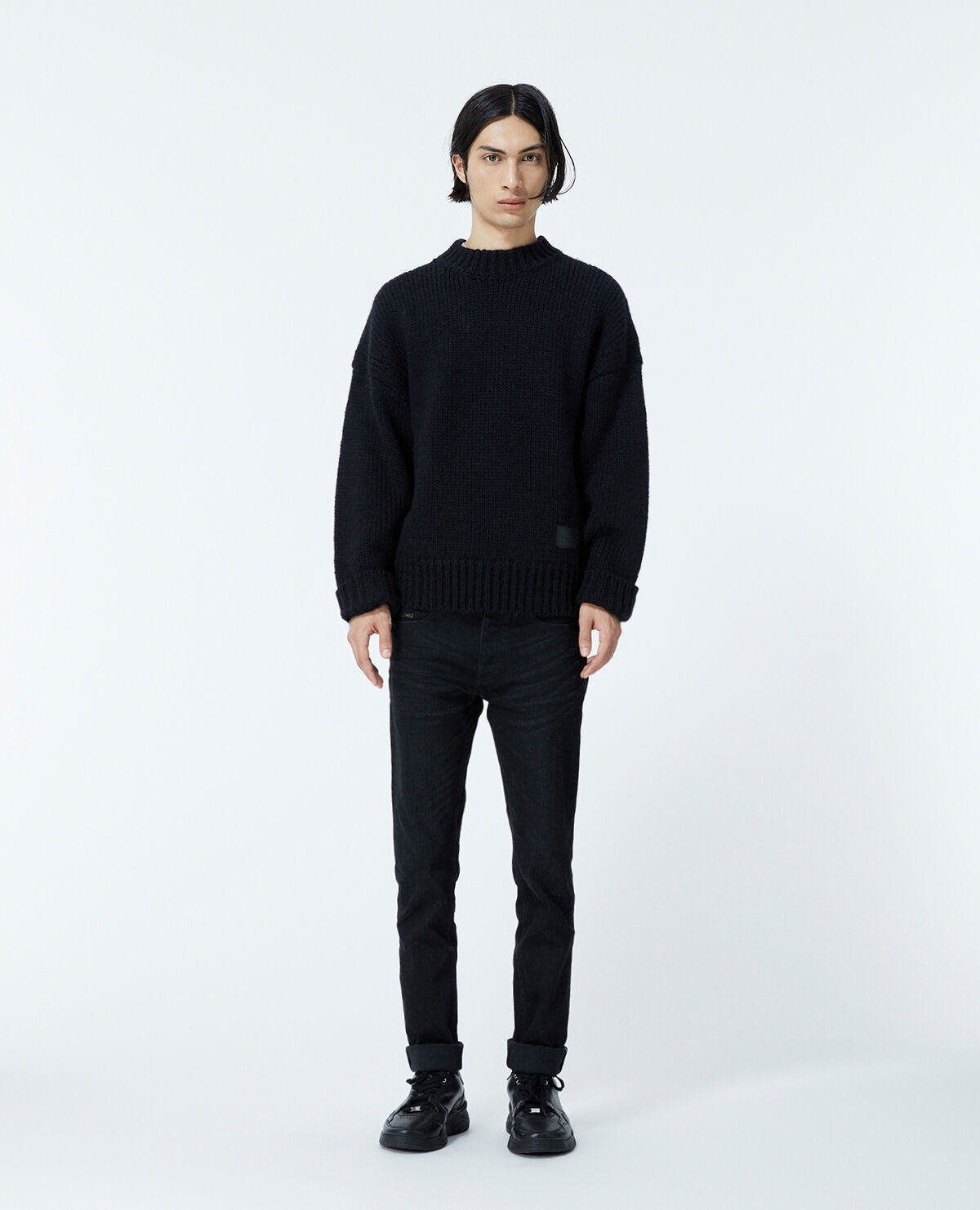 Oversize sweater in wool with crew neck