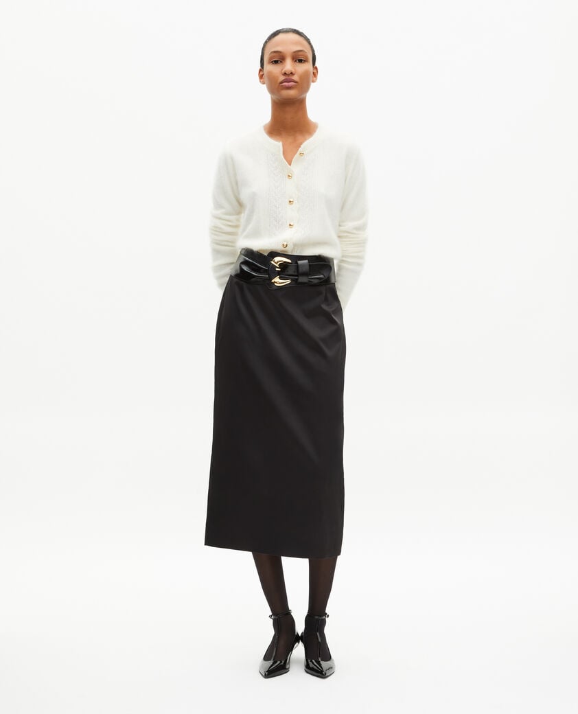 The Kooples F BLACK long black satin pencil skirt