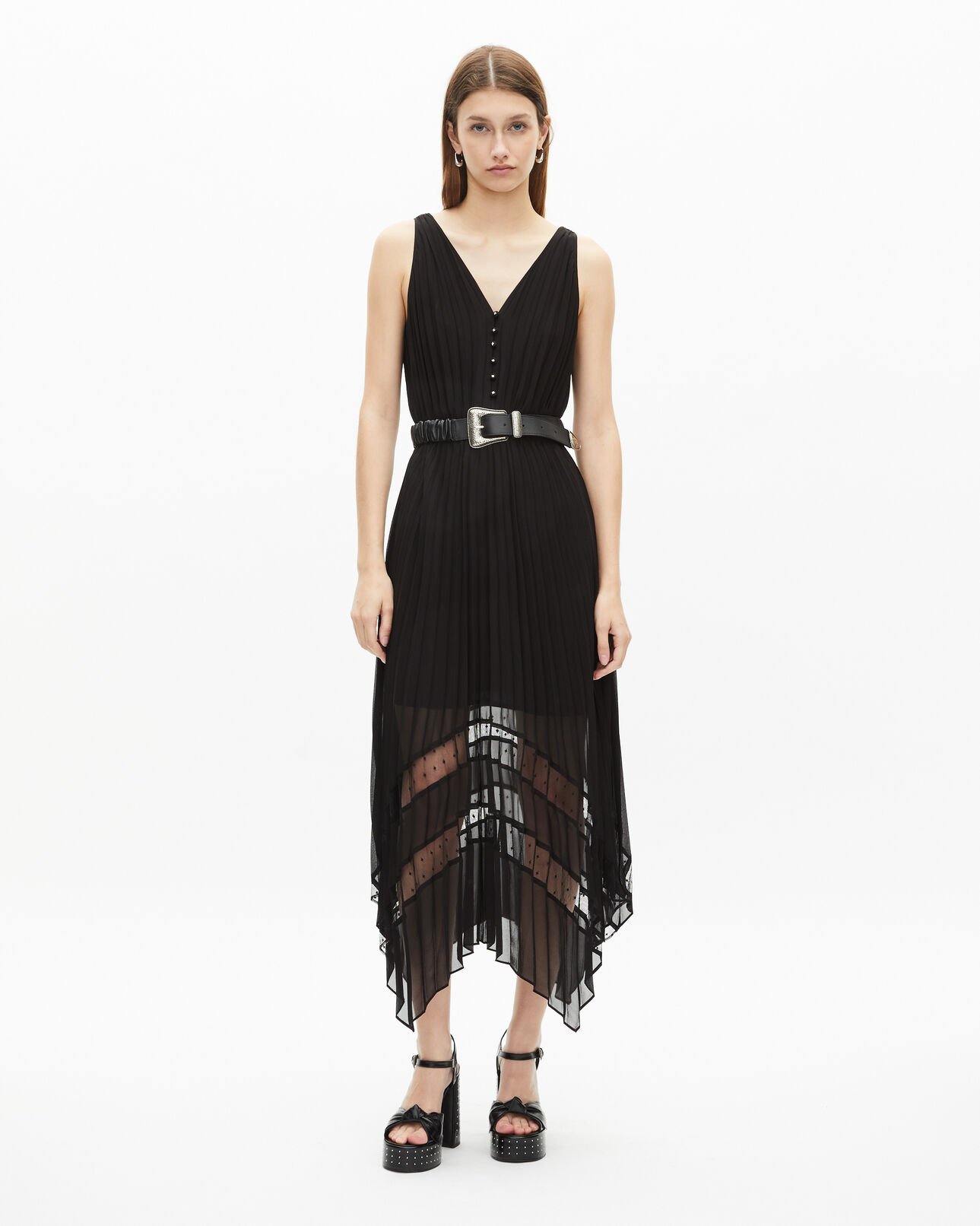 The Kooples FEMME BLACK robe longue plissée noire
