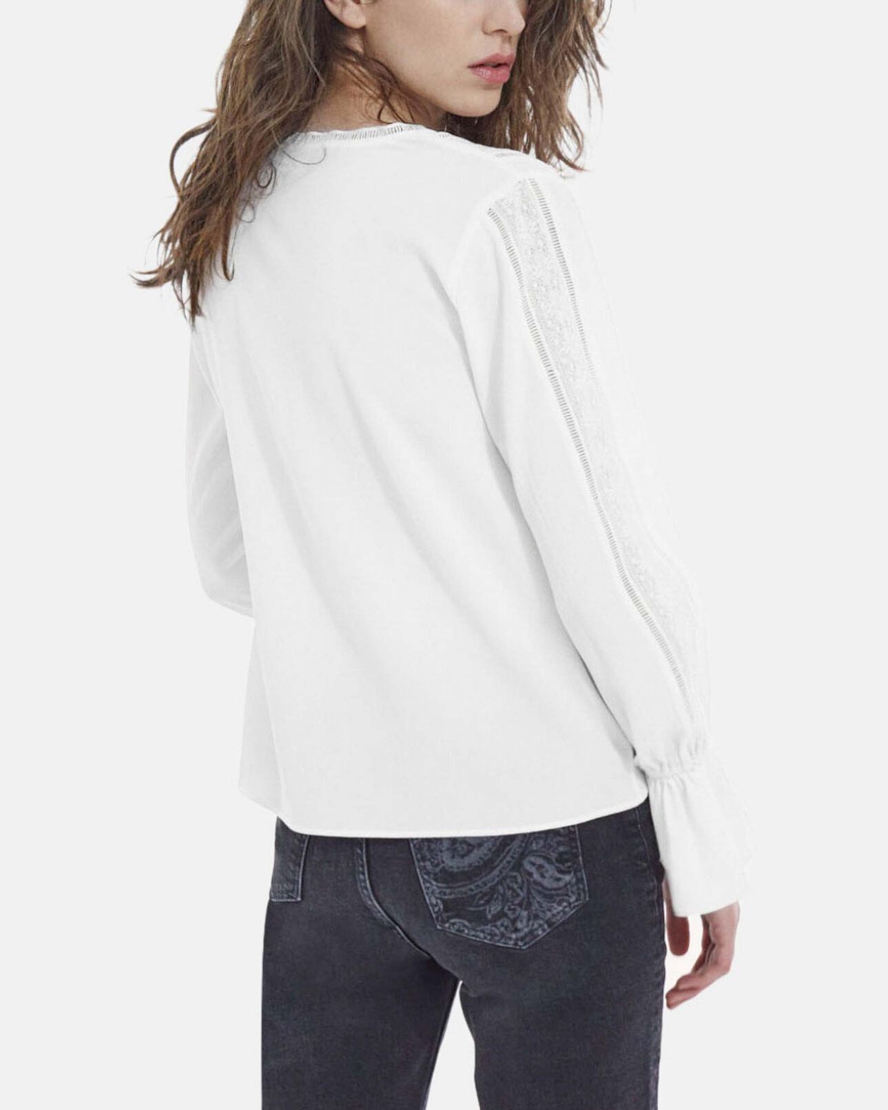 The Kooples FEMME WHITE top ample blanc fluide col v et fronces