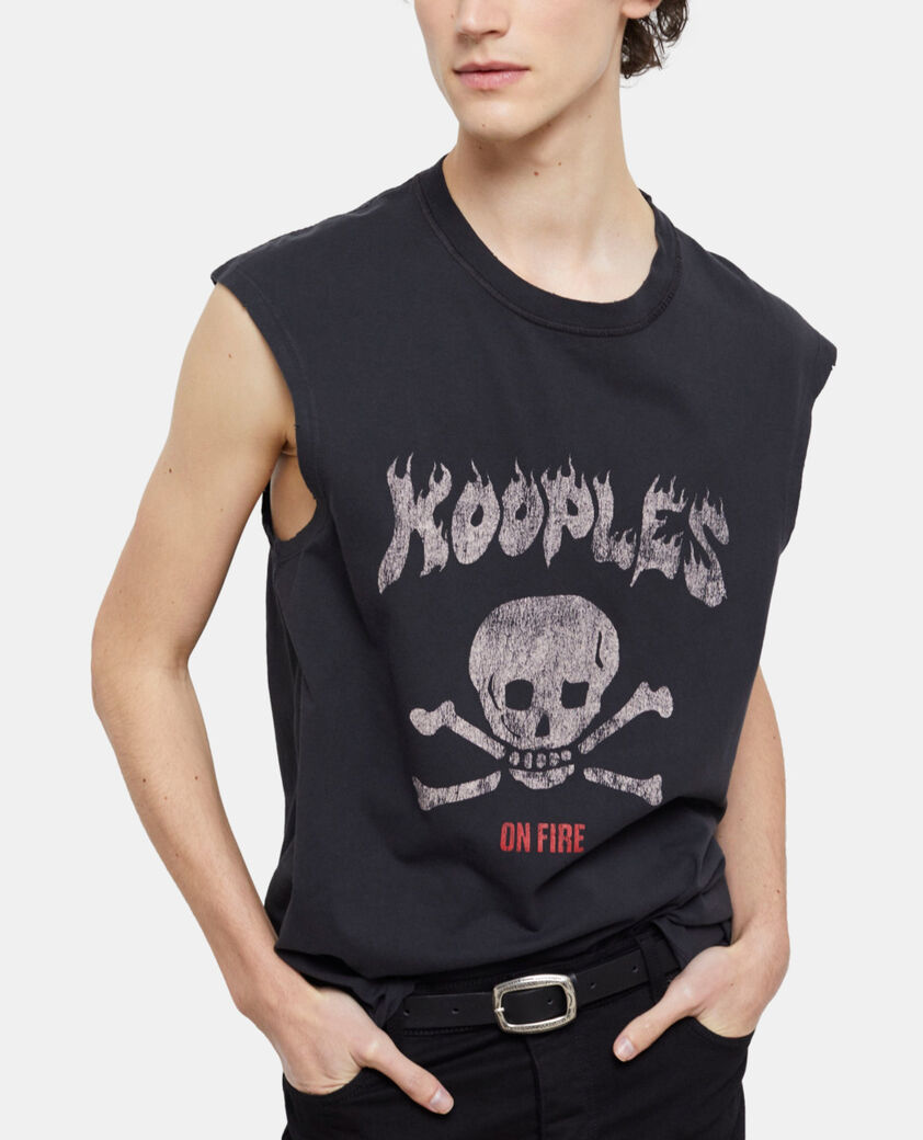 The Kooples HOMME BLACK WASHED t-shirt homme s&eacute;rigraphi&eacute; noir