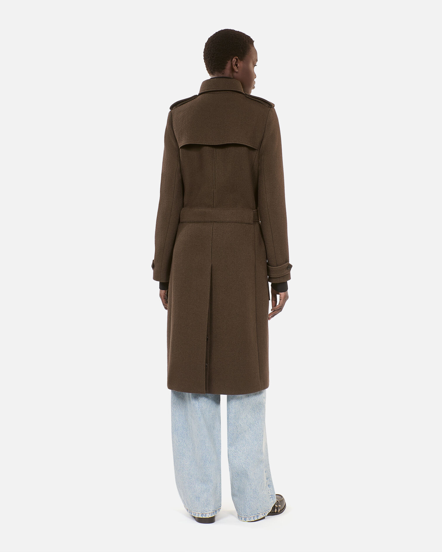 Manteau long en laine style trench kaki, KAKI, hi-res image number null