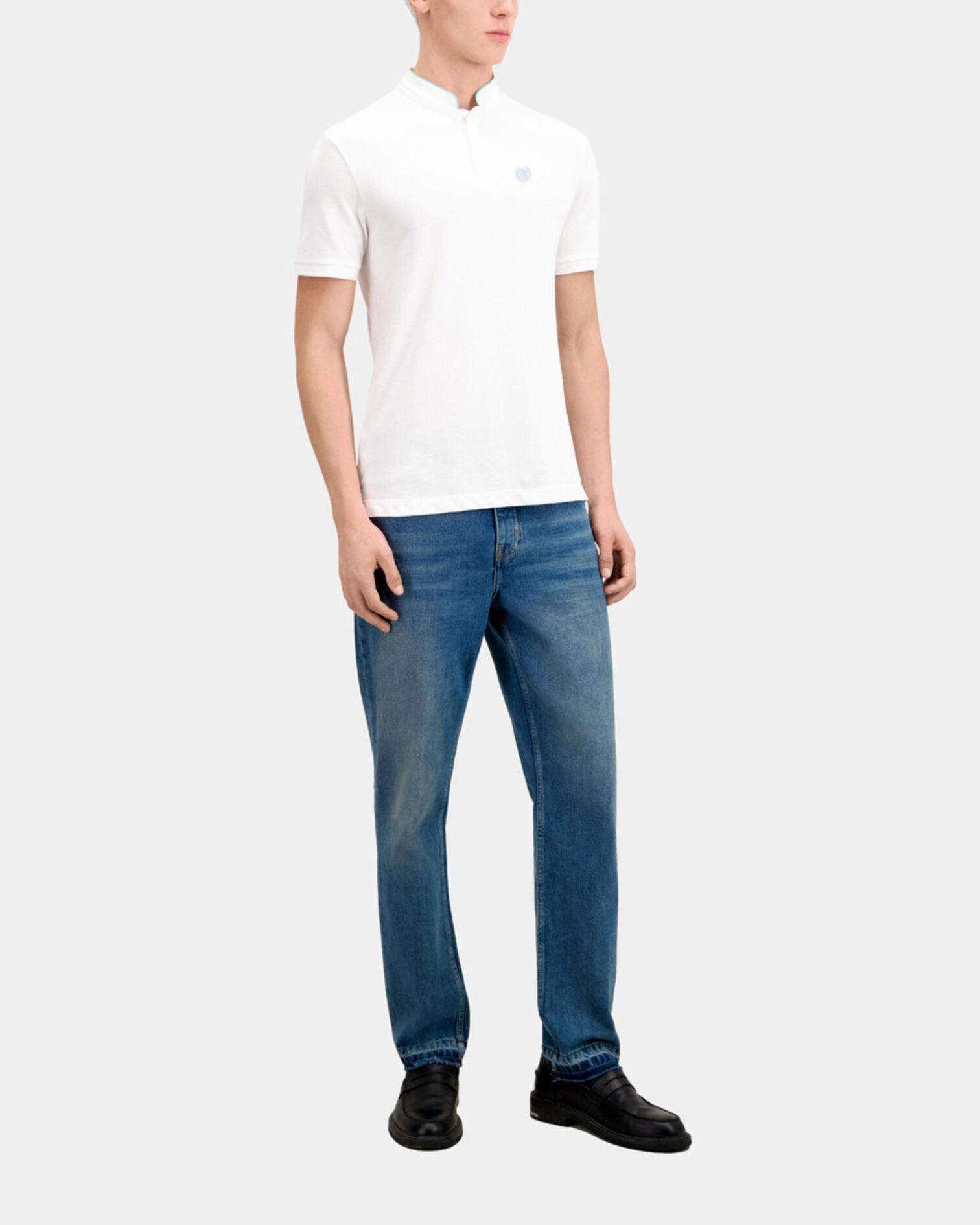 Polo blanc en coton, WHITE / DUCK BLUE, hi-res image number null
