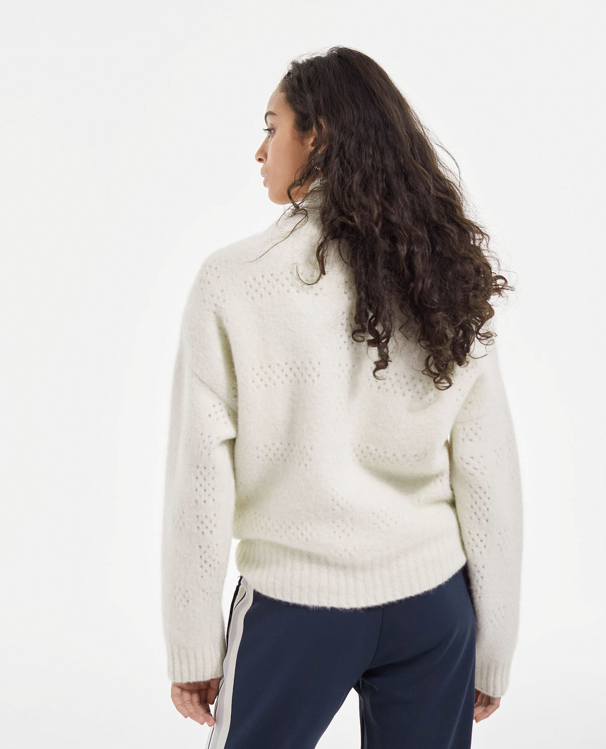 Ecru alpaca wool roll-neck sweater, WHITE, hi-res image number null