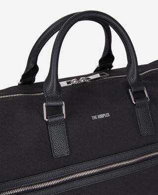 The Kooples HOMME BLACK sac weekend en cuir et toile noir