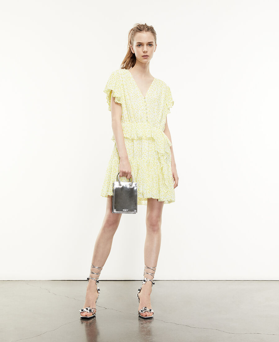 white and yellow short dress with frills
