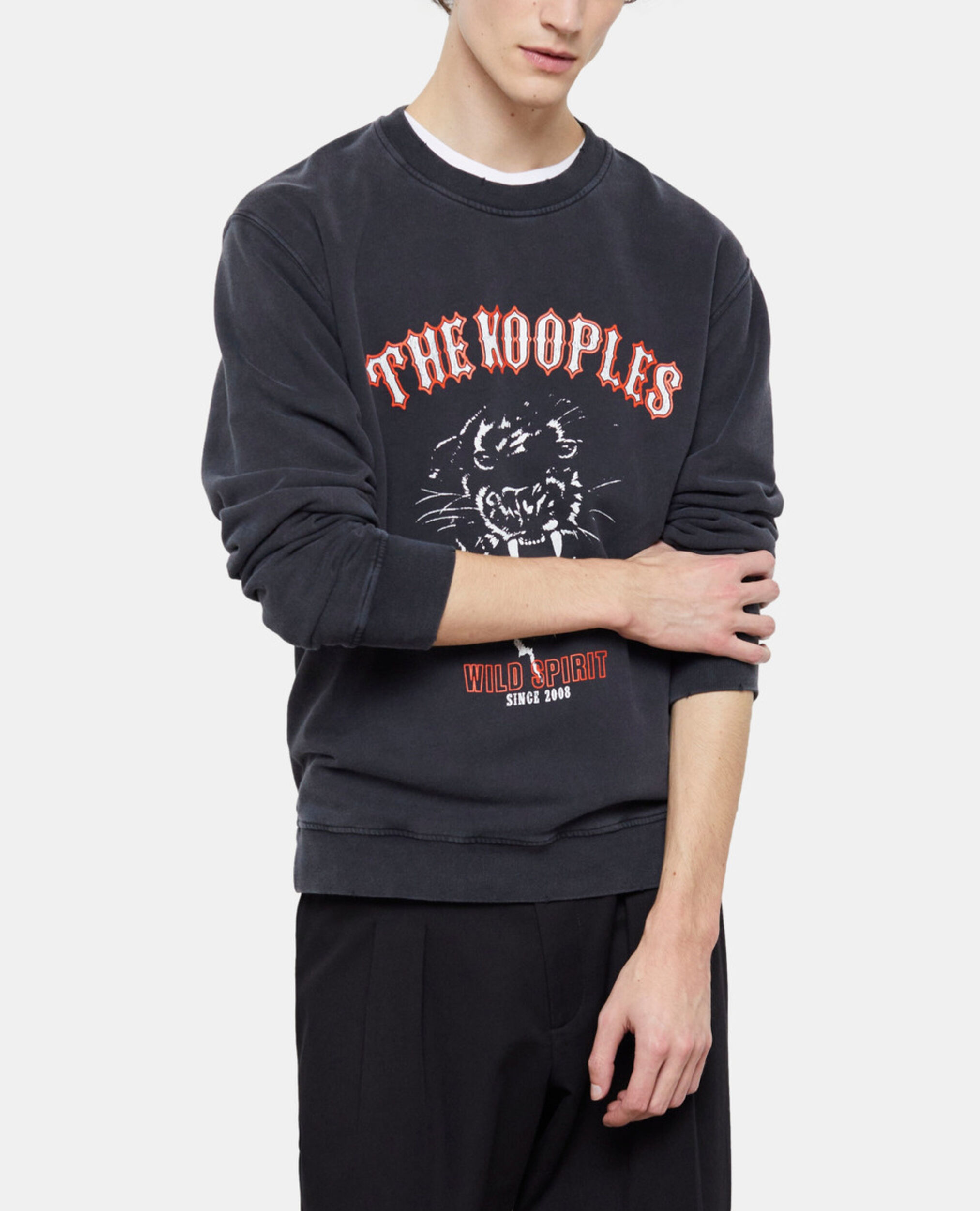 Sweatshirt sérigraphié noir, BLACK WASHED, hi-res image number null