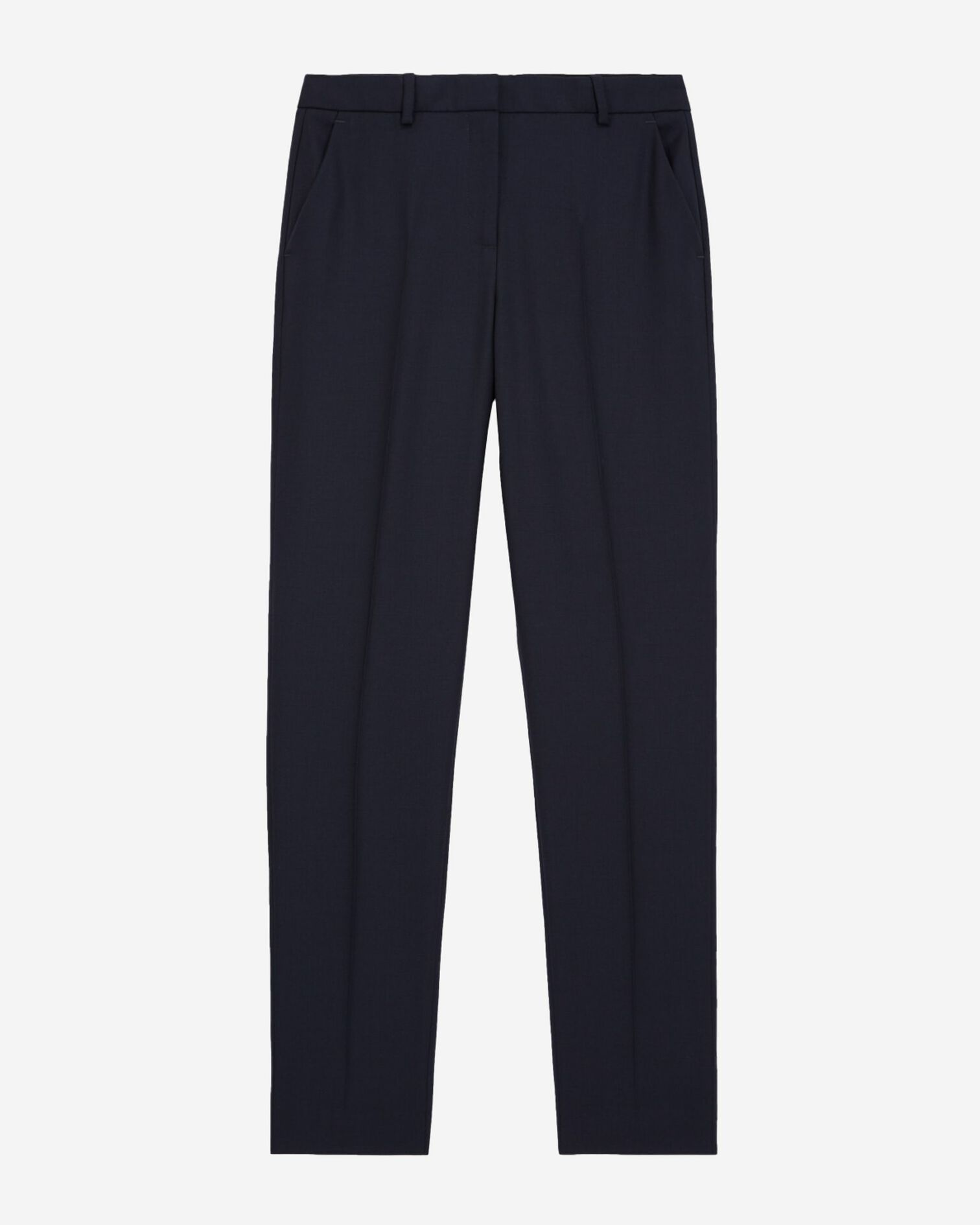 Navy blue slim-fit wool tailored trousers, NAVY, hi-res image number null