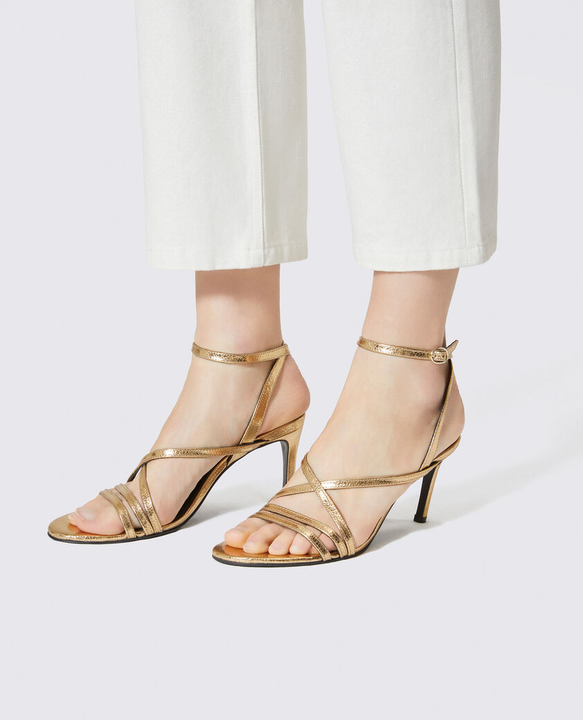 The Kooples DAMEN SHINY GOLD sandalen mit abs&auml;tzen aus goldfarbenem leder