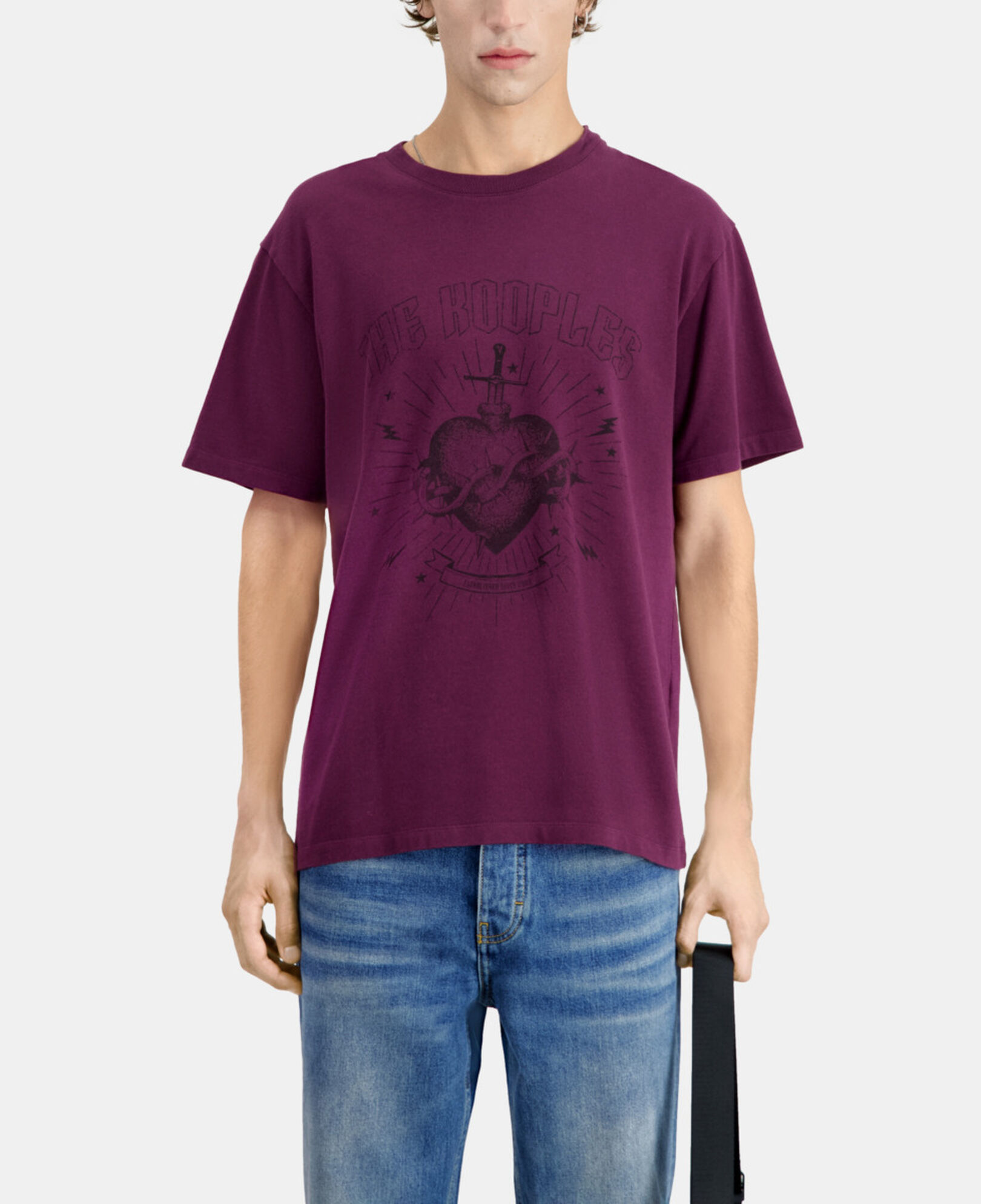 The Kooples MEN BORDEAUX men's burgundy t-shirt with dagger through heart serigraphy