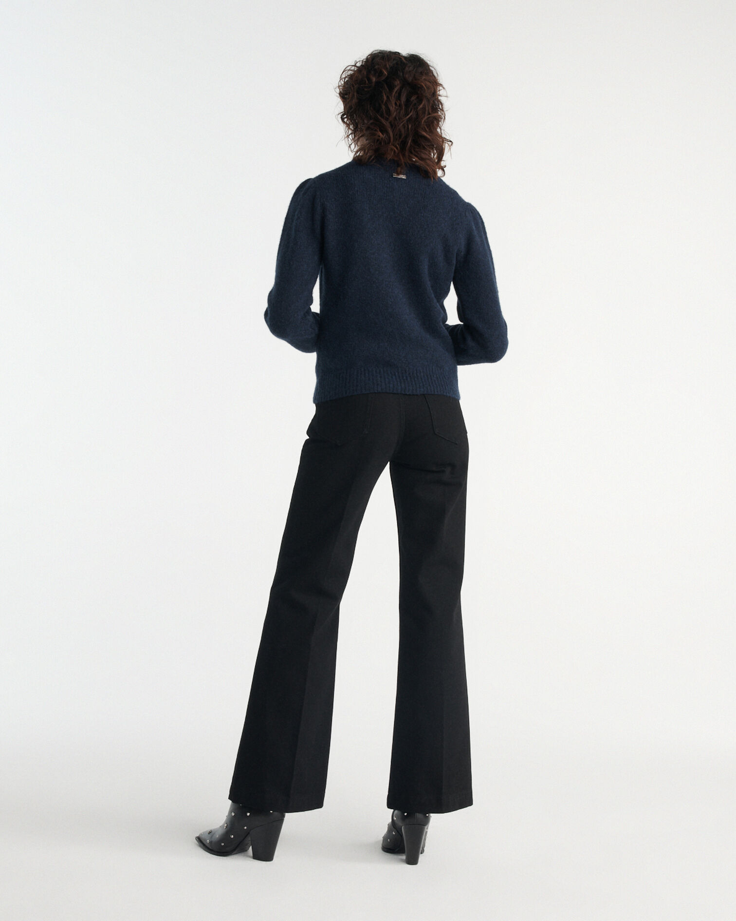 Alpaca wool navy sweater with shoulder gather, NAVY, hi-res image number null
