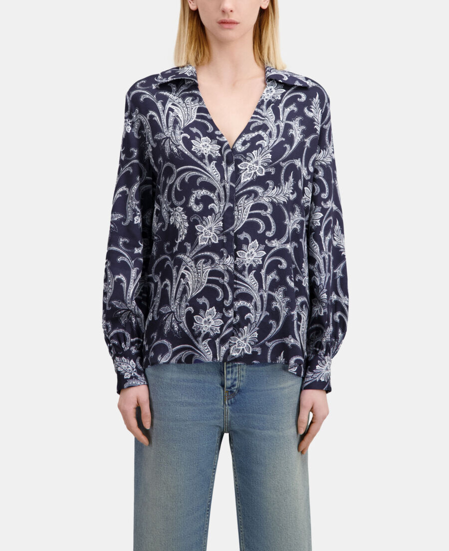 The Kooples FEMME NAVY chemise fleurie bleue