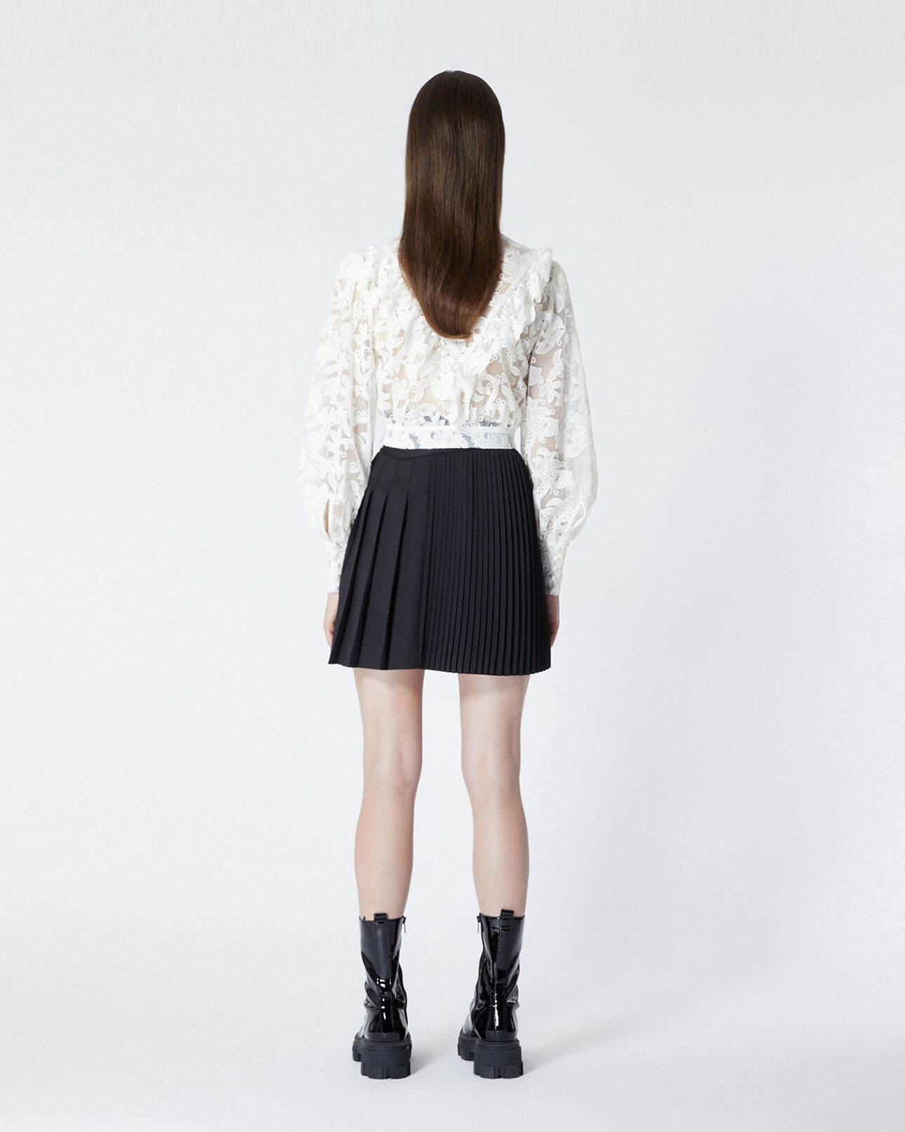 The Kooples DAMEN ECRU ecrufarbenes spitzentop mit plastron-detail