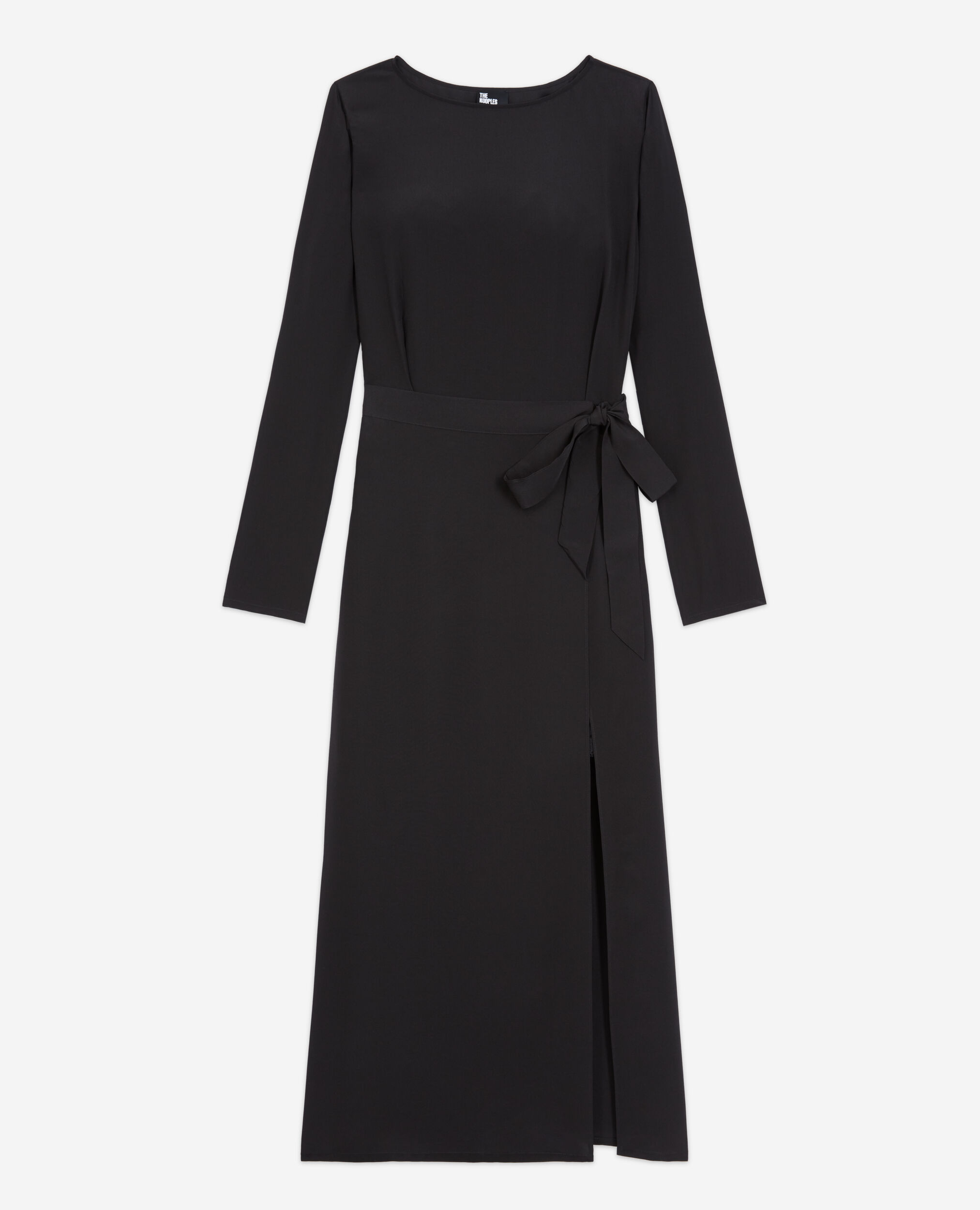 Robe longue en soie noire, BLACK, hi-res image number null