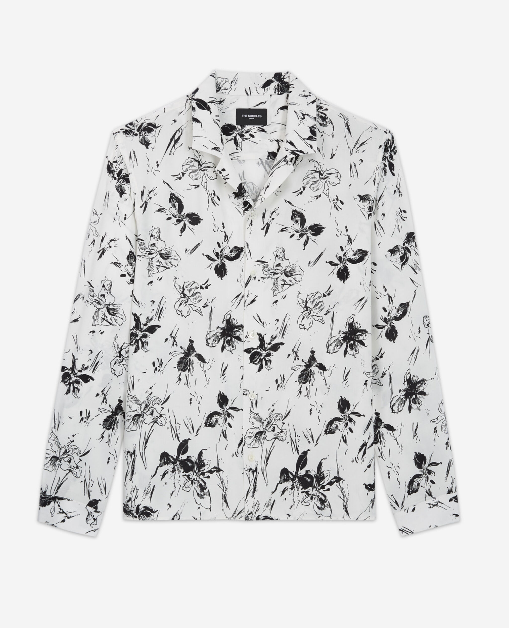 Weißes Herrenhemd mit Blumenprint, WHITE / BLACK, hi-res image number null