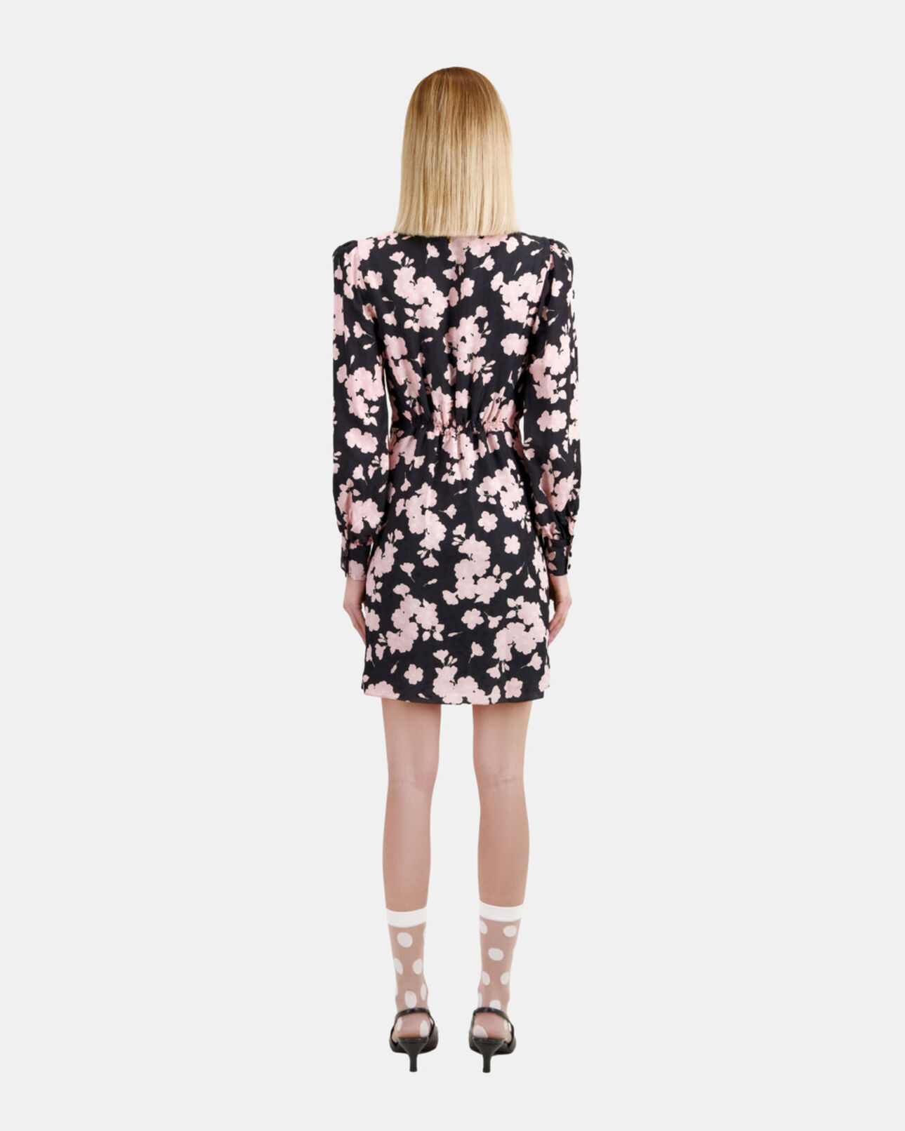 The Kooples WOMEN BLACK / PINK long printed dress with draping