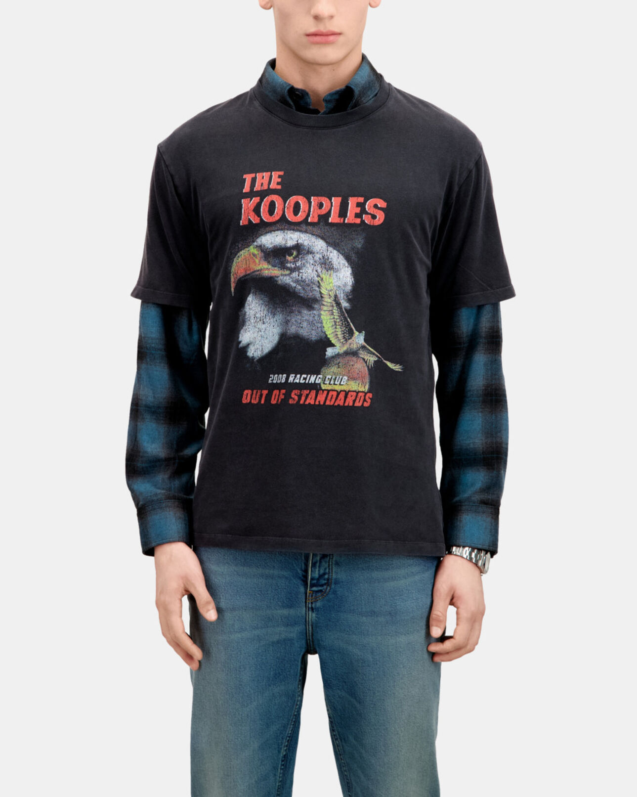 The Kooples MEN BLACK WASHED men's black t-shirt with eagle serigraphy
