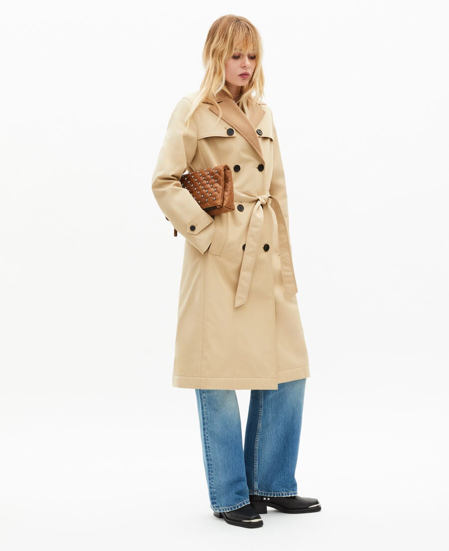The Kooples FEMME LIGHT BEIGE trench doubl&eacute; en laine m&eacute;lang&eacute;e beige