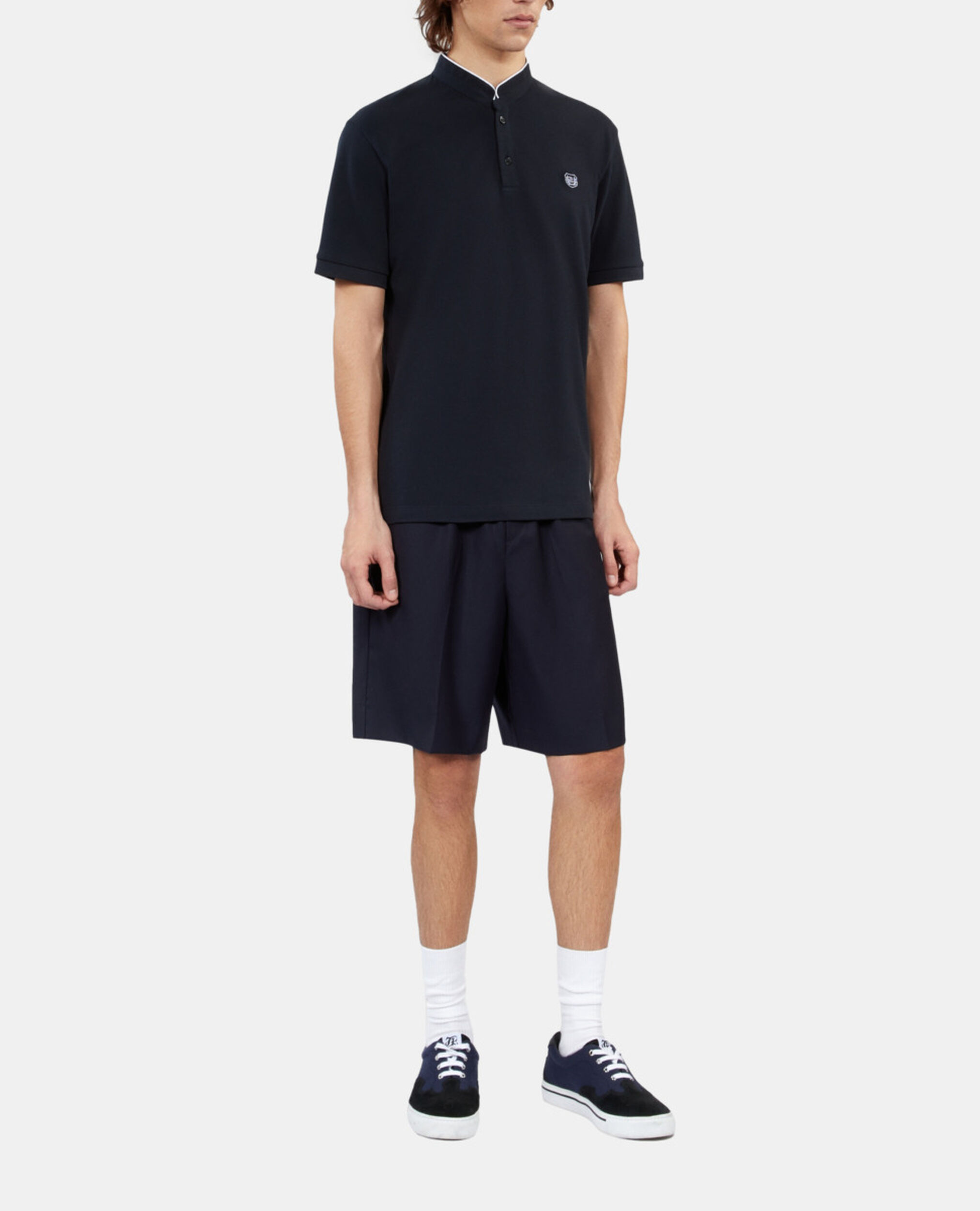 Polo en coton piqué bleu marine, NAVY, hi-res image number null