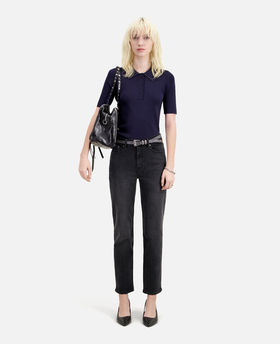 The Kooples DAMEN BLACK WASHED schwarze jeans mit geradem bein