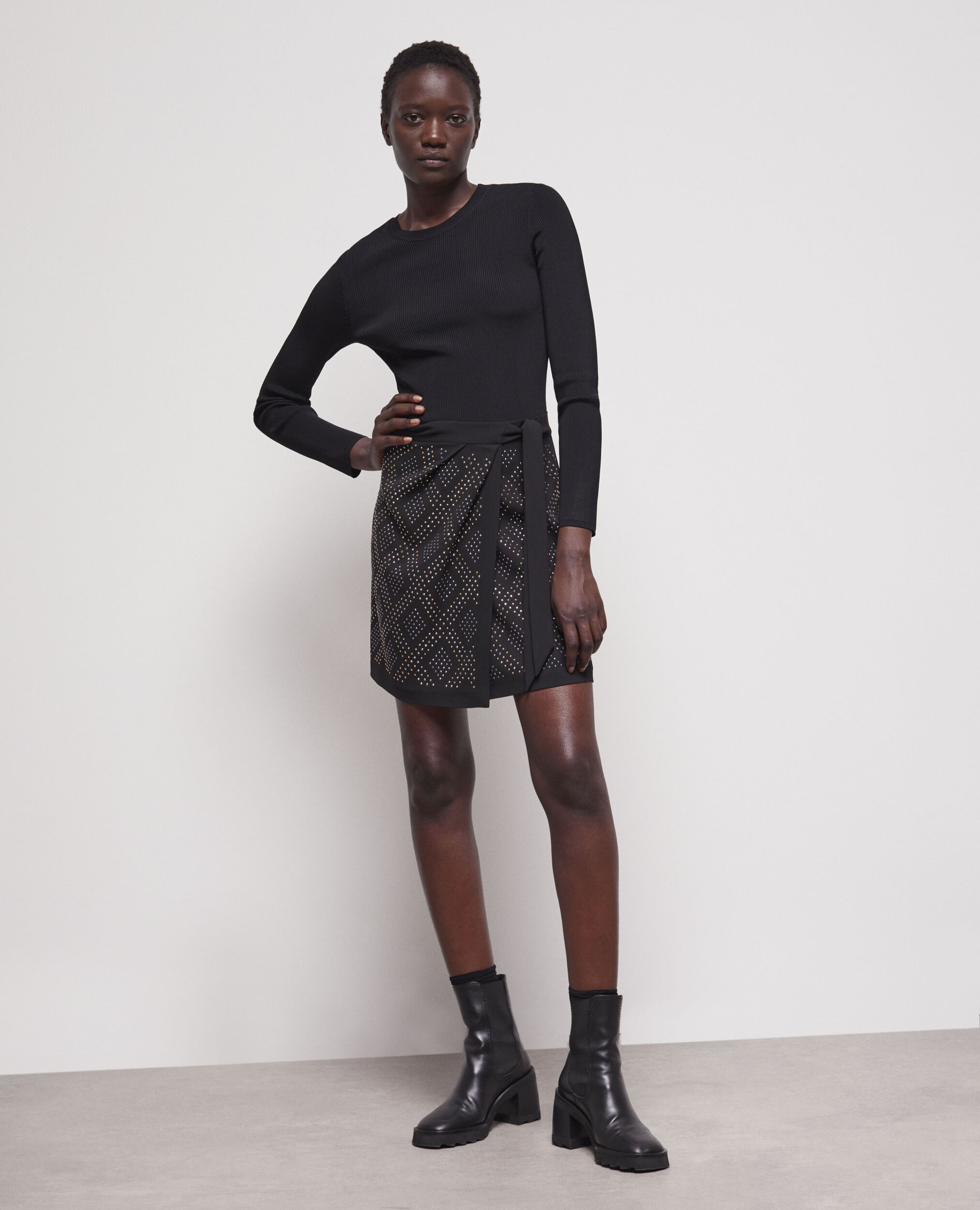 Short black wrap skirt, BLACK, hi-res image number null