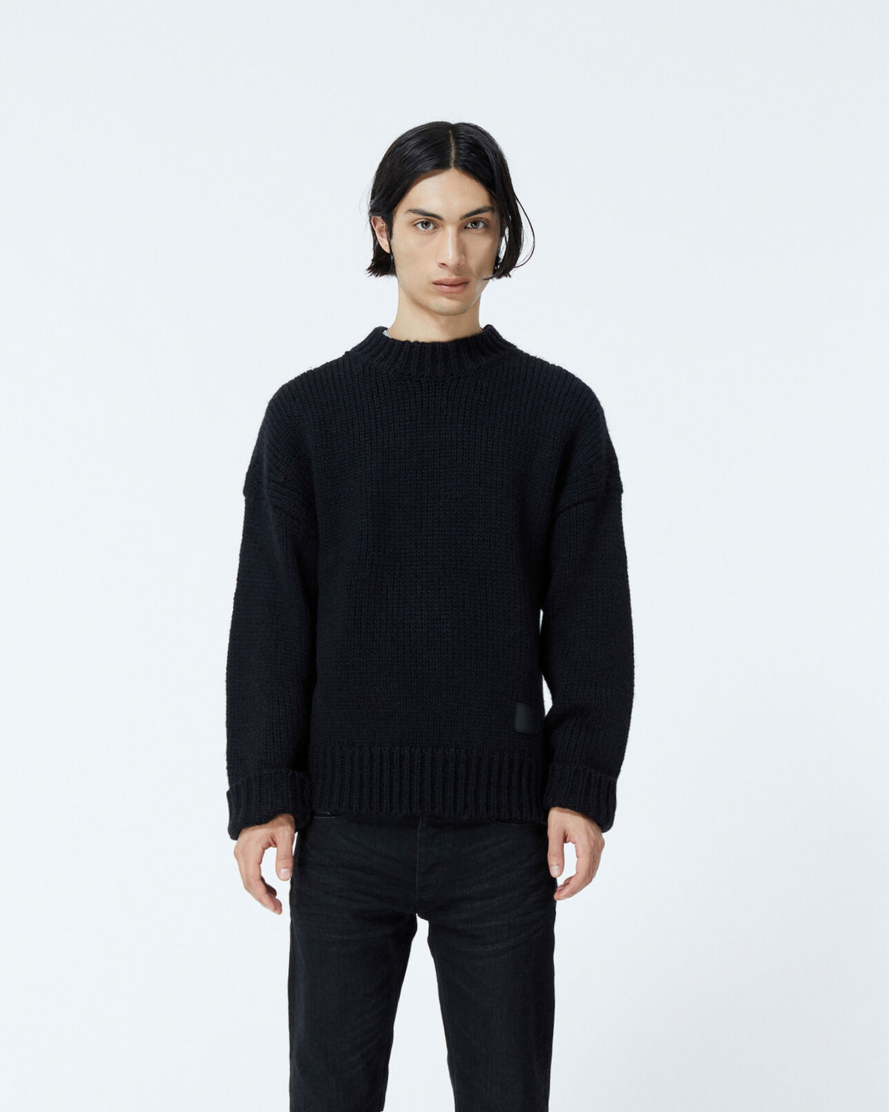 The Kooples MEN BLACK oversize sweater in wool with crew neck