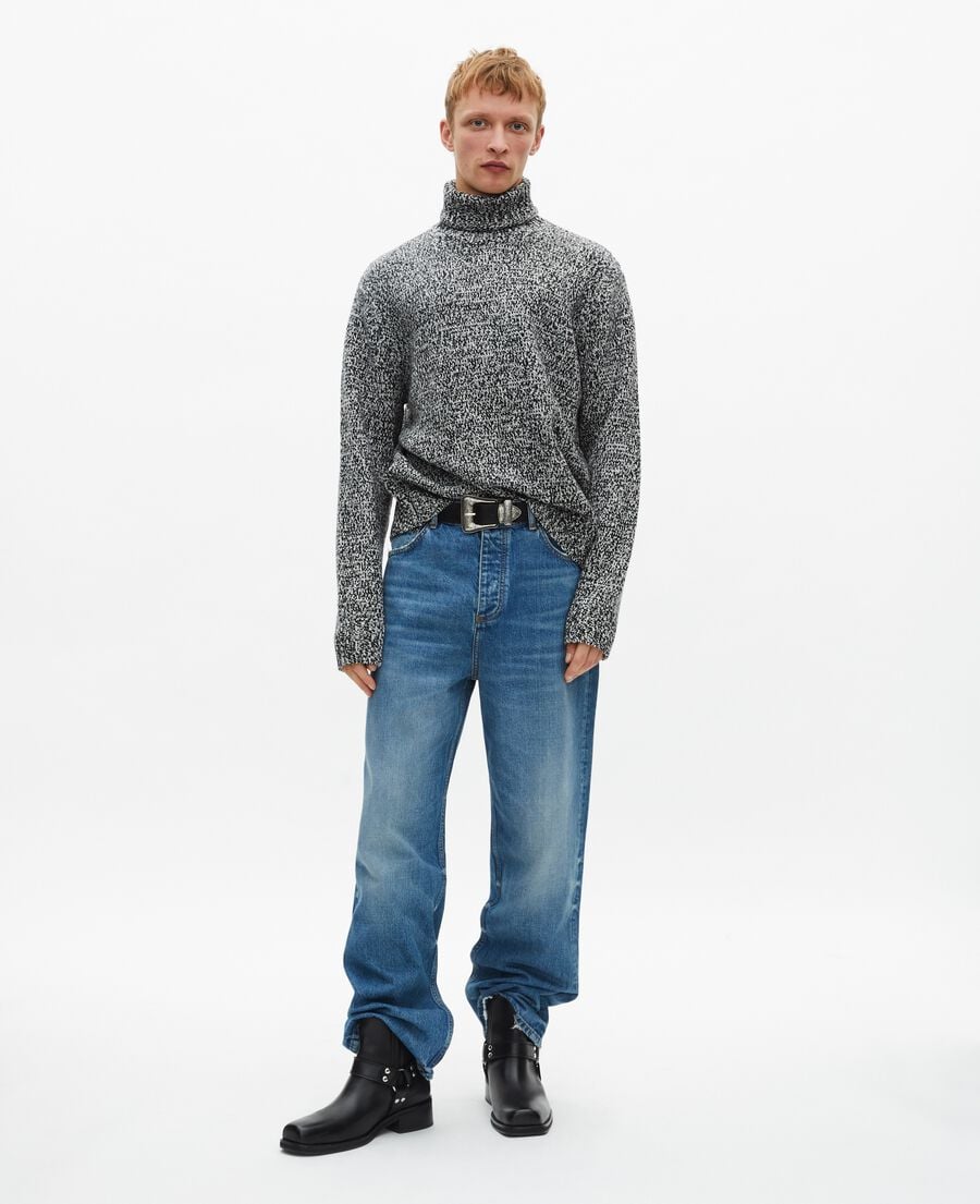The Kooples HERREN BLACK WHITE mouliné-rollkragenpullover in schwarz und weiß