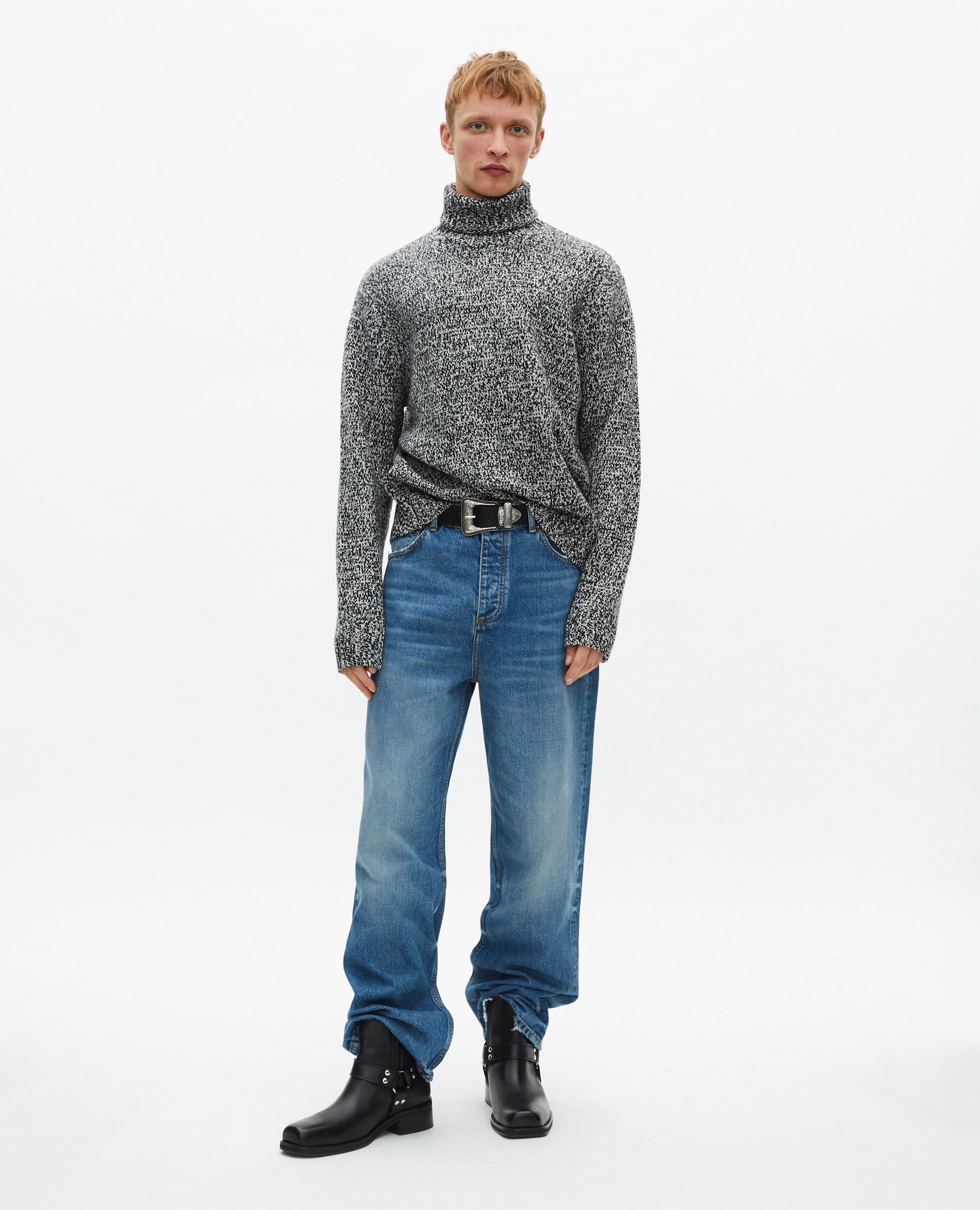Mouliné-Rollkragenpullover in Schwarz und Weiß, BLACK WHITE, hi-res image number null