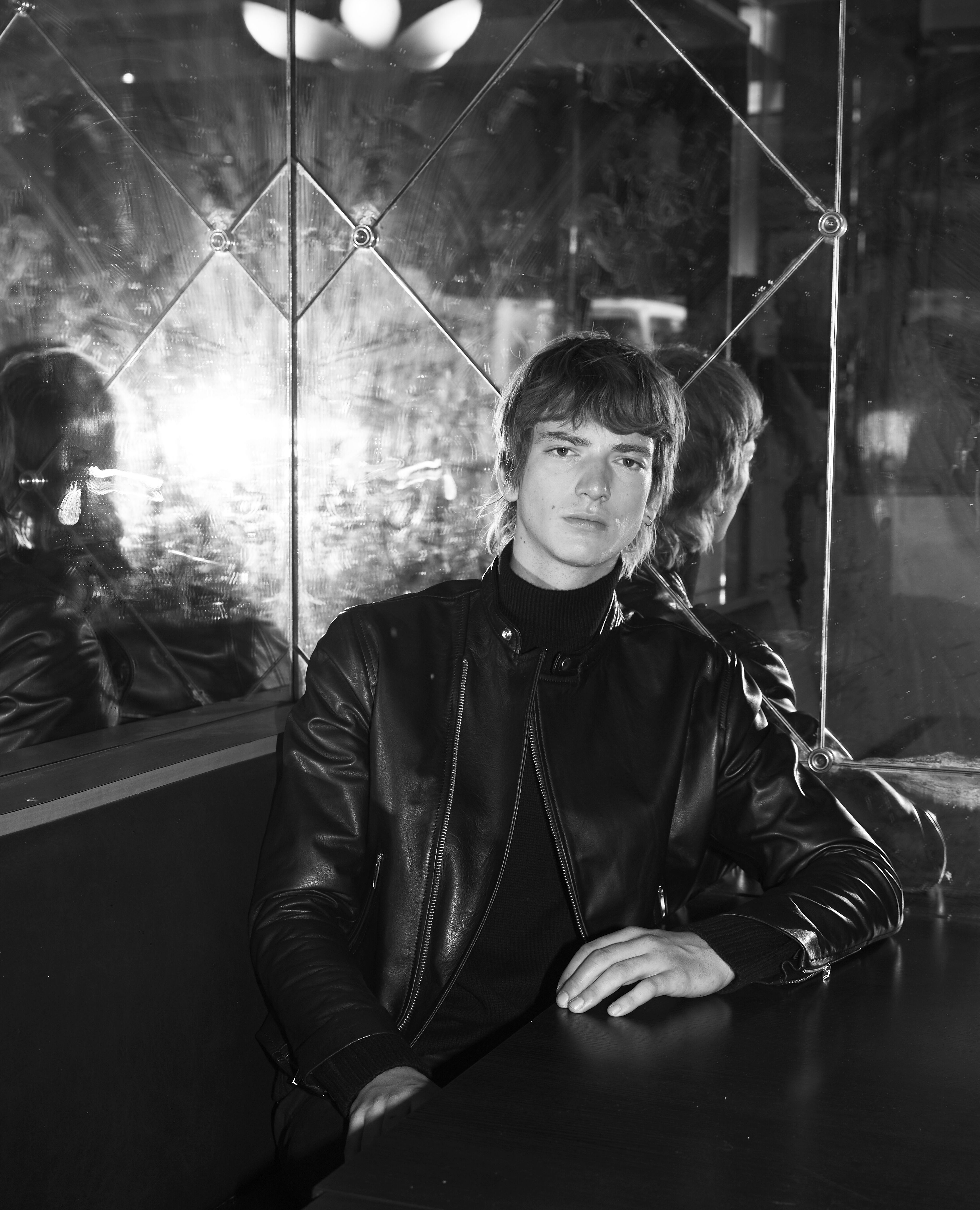 Black leather biker jacket with biker collar The Kooples