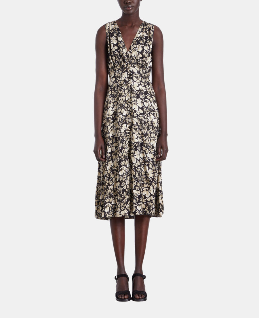 The Kooples WOMEN BLACK BROWN sleeveless long printed dress