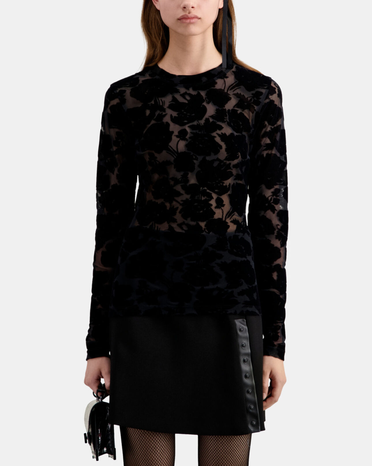 The Kooples FEMME BLACK top noir en velours dévoré
