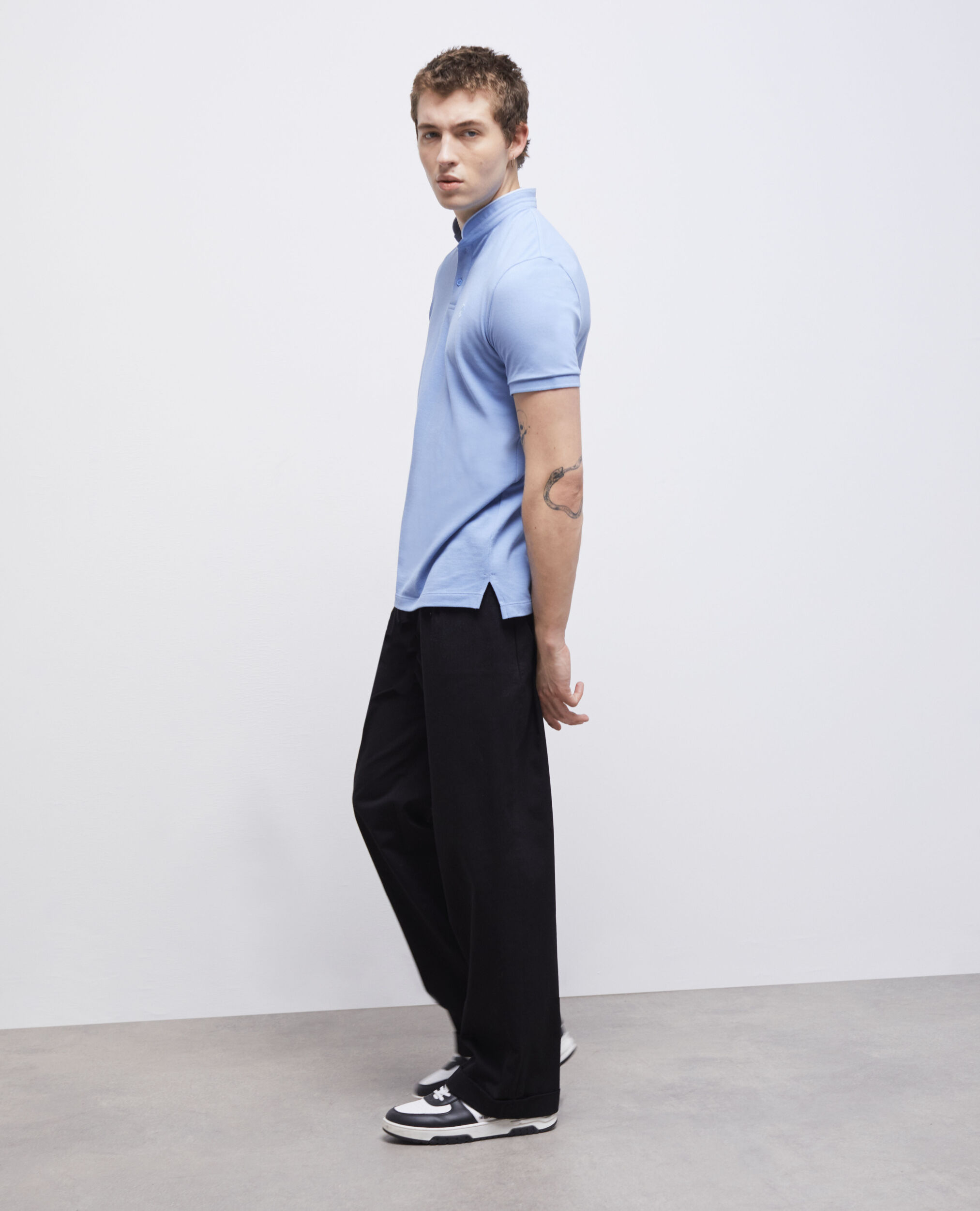 Blue officer collar polo shirt
