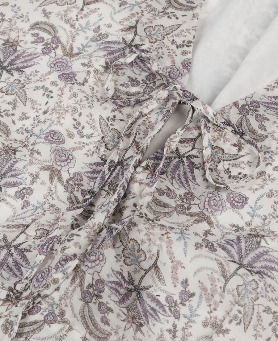 The Kooples FEMME ECRU/MAUVE CHALK robe courte fleurie avec laçage