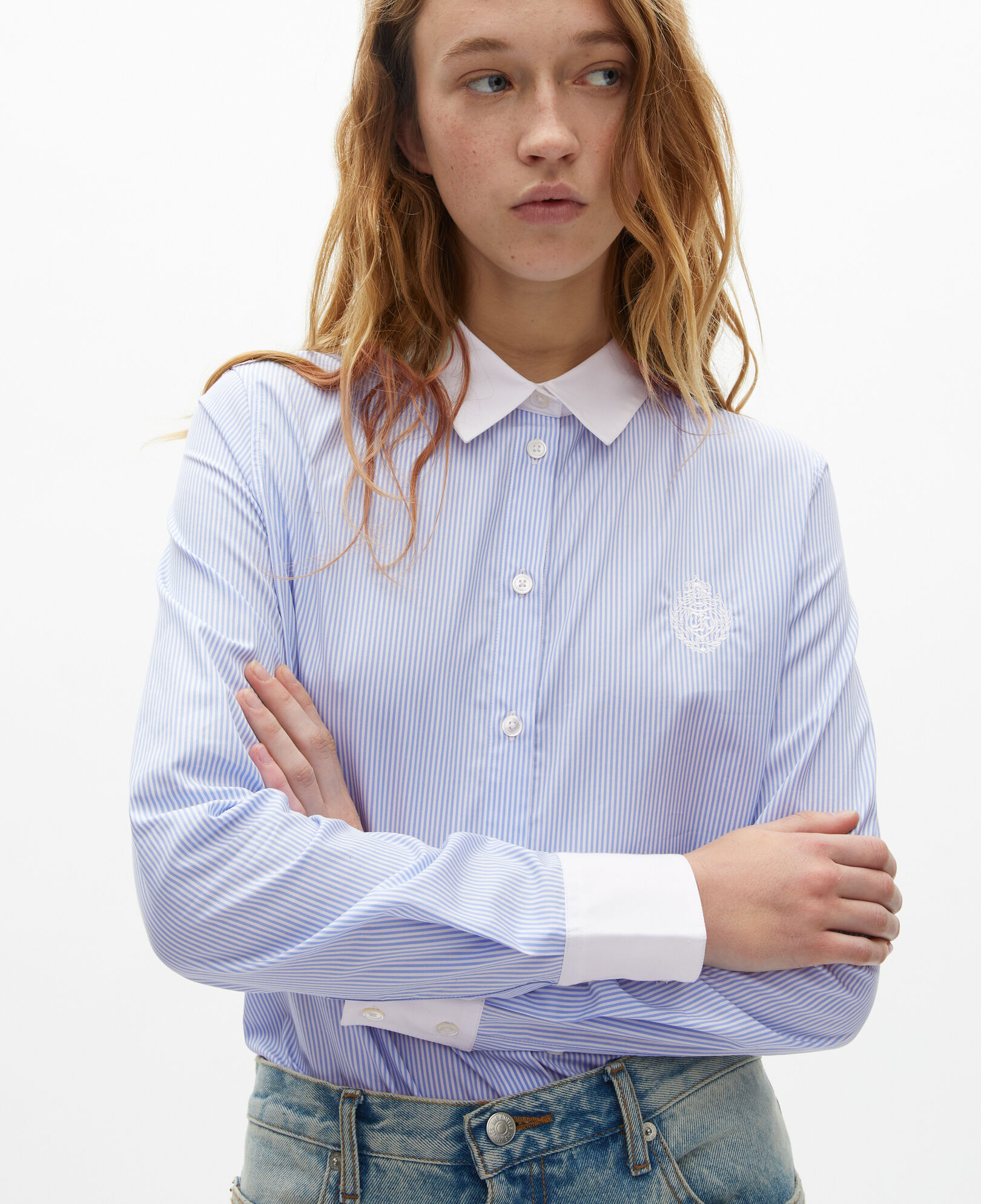 The Kooples DAMEN BLUE WHITE gestreiftes hemd aus popeline