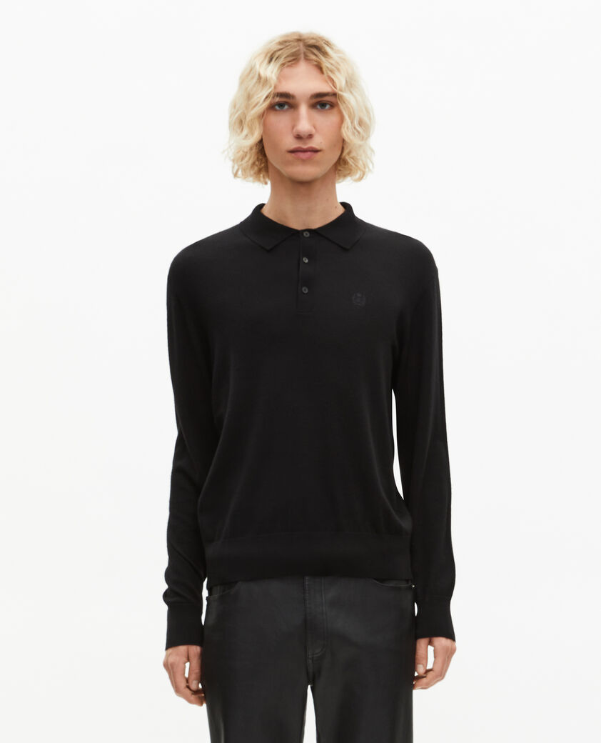 The Kooples HOMME BLACK pull col polo en laine mérinos noir