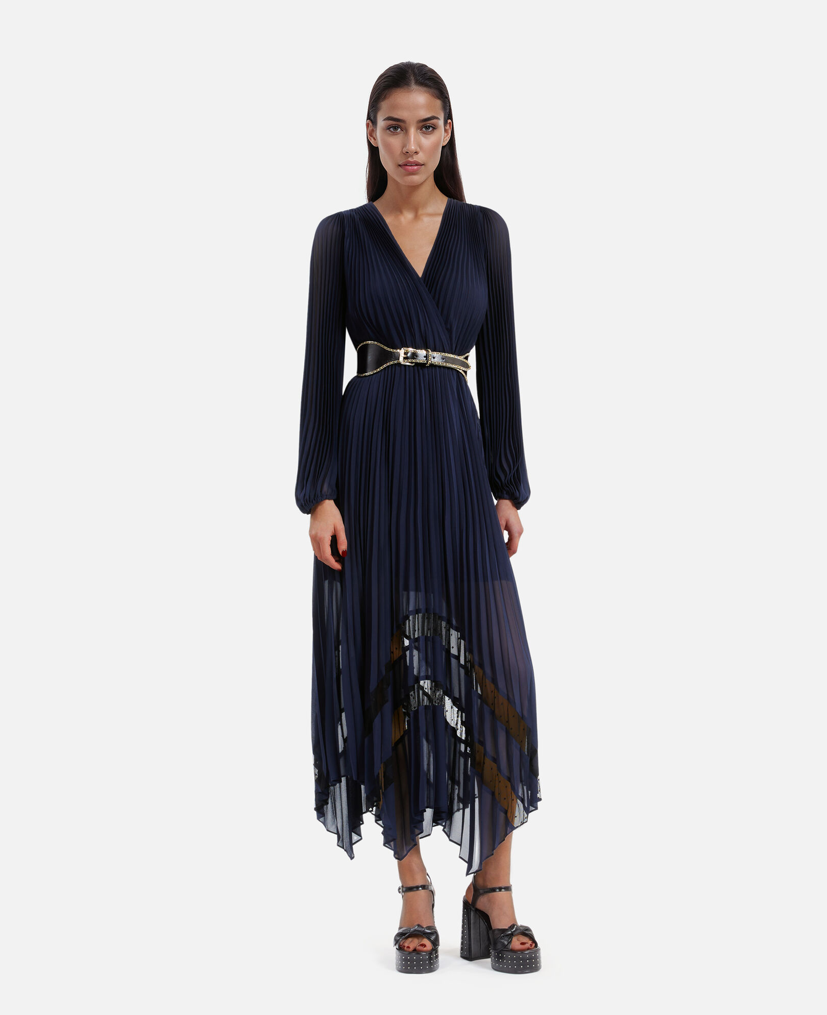 The Kooples WOMEN NAVY long blue navy pleated dress