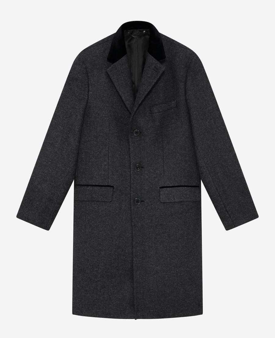 The Kooples MEN ANTHRACITE long coat in anthracite grey wool