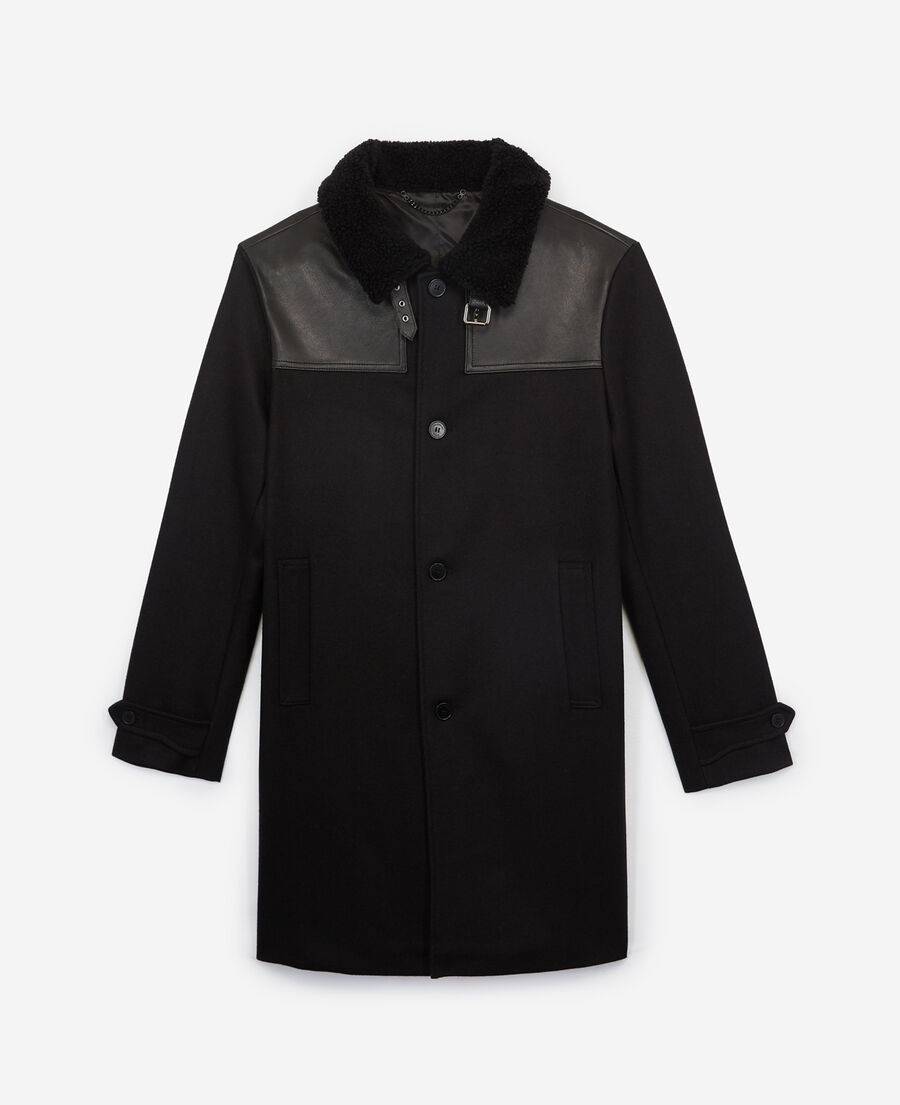 black wool coat with shearling collar