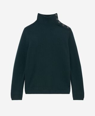 The Kooples WOMEN FOREST dark green wool stand-up collar sweater